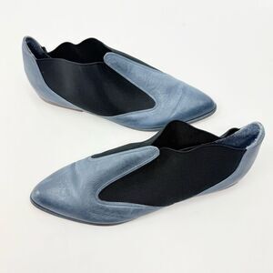 Bellini Blue Leather Side Stretch Pointed Toe Slip On Flats